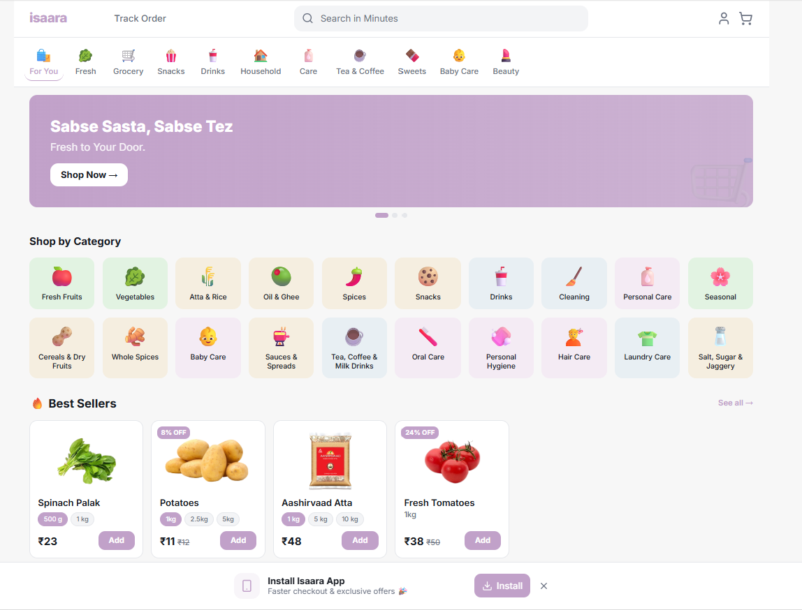Isaara grocery delivery platform website preview